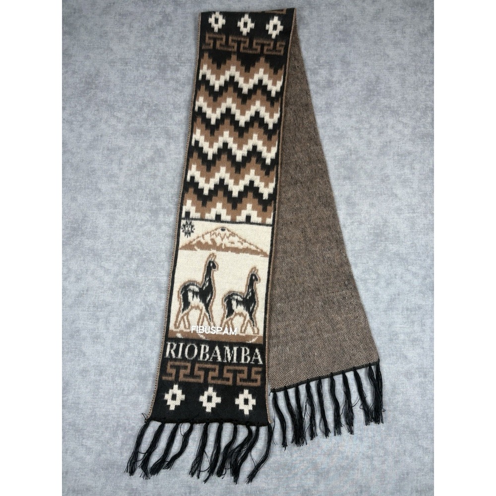 Alpaca Wool Scarf Riobamba Ecuador Llama Aztec Southwestern Fringe 8x60 EUC